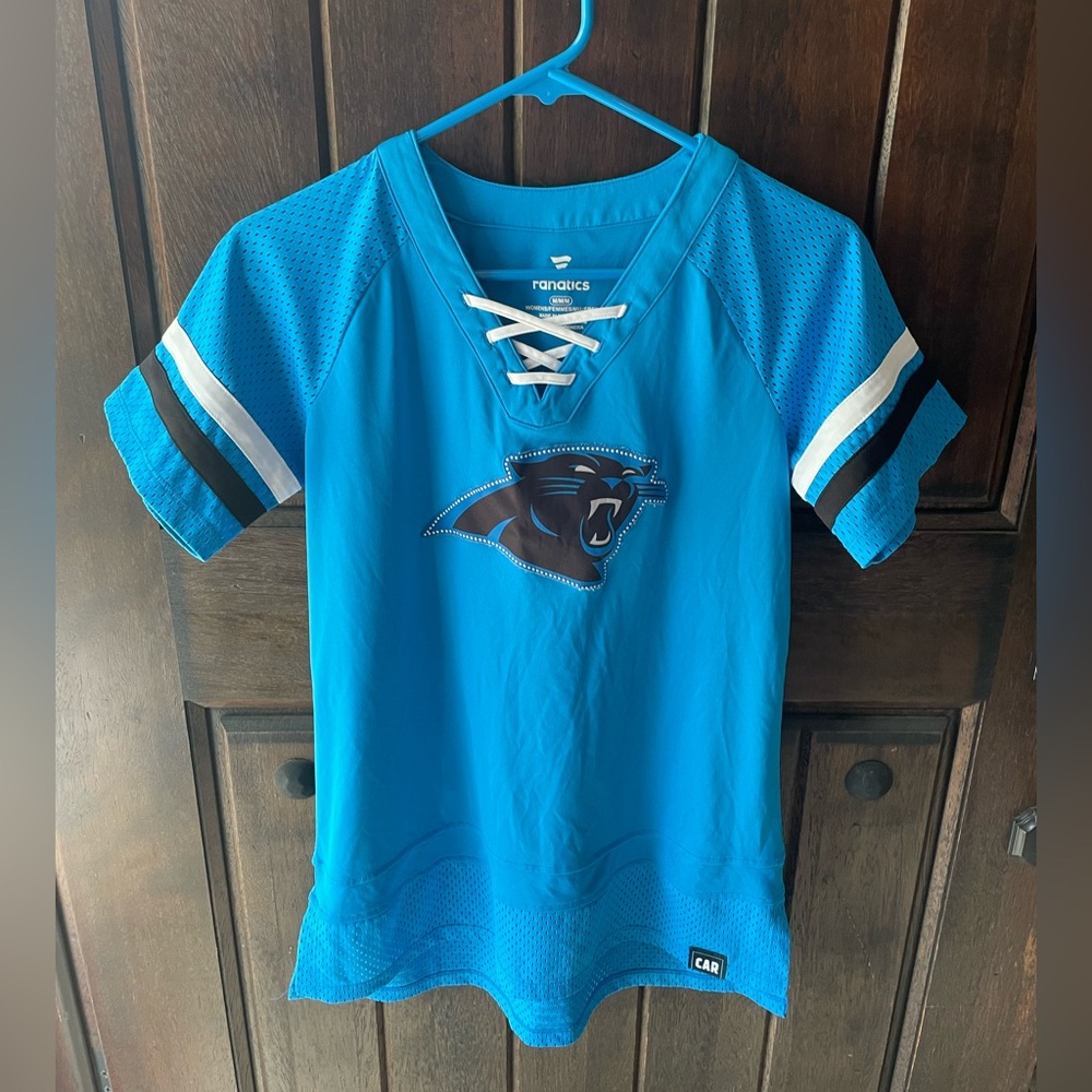 Fanatics Carolina Panthers Majestic Women's Medium Game Day V-Neck Lace Jersey